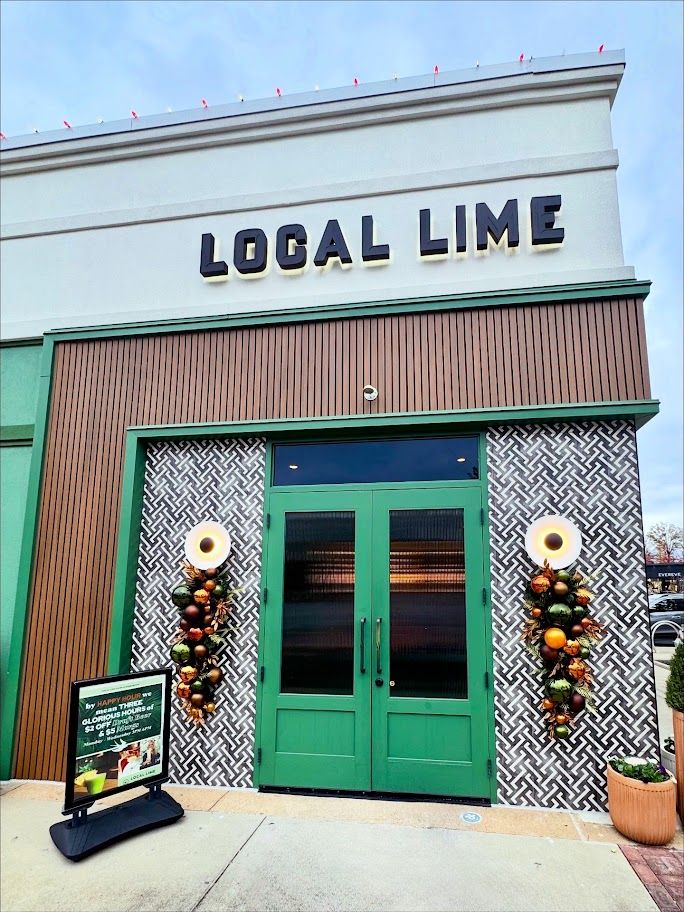Holiday door swags at a restaurant entrance